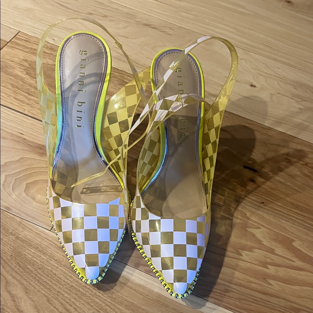 Gianni Bini Yellow and White Checkered Pumps